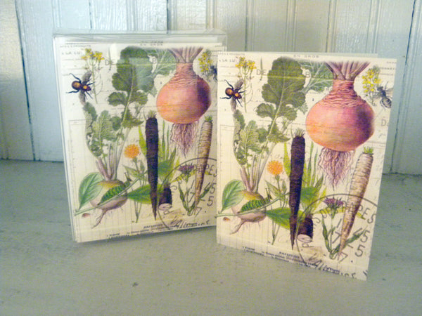 Botanical  French Veggie Turnip Print,  Pillow, Note Cards, Tea Towel, Digital Down Load - BELLAVINTAGEHOME