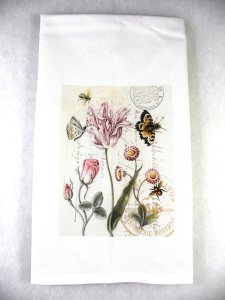 Tulips and  Butterflies Print,  Pillow, Note Cards, Tea Towel, Digital Download - BELLAVINTAGEHOME