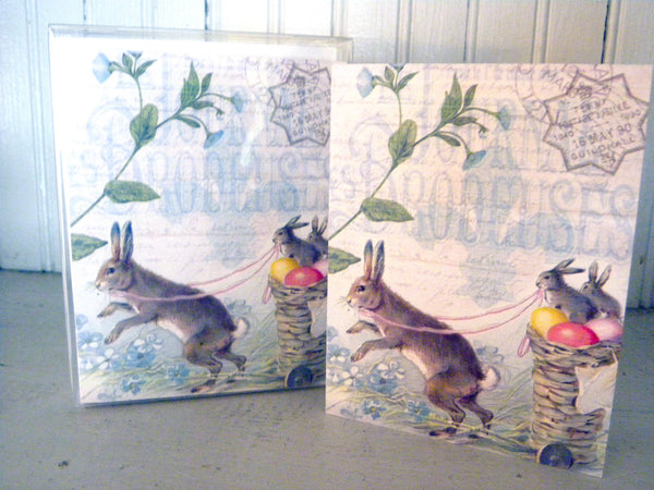 Mr. Rabbit  with Basket Cart  Print,  Pillow, Note Cards, Tea Towel, Digital Download - BELLAVINTAGEHOME