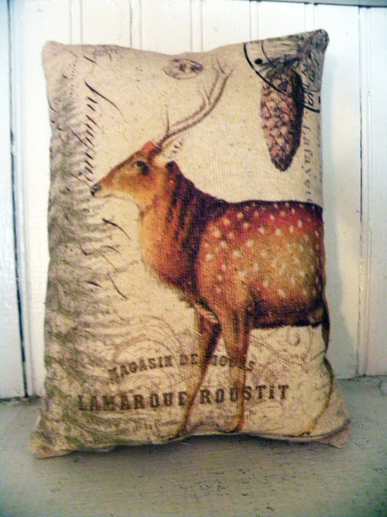 Vintage Art Collection Paper Christmas Deer Print, Pillow, Note