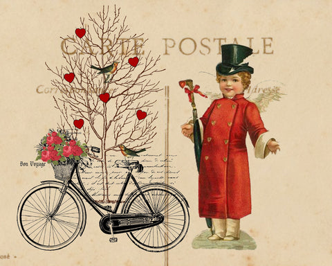 Valentine Bicycle  Print, Pillow, Notecards, Tea Towel, Digital Download - BELLAVINTAGEHOME