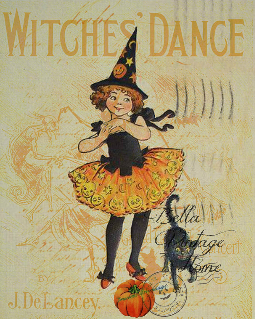 Witches Dance Print,  Pillow, Note Cards, Tea Towel, Digital Download - BELLAVINTAGEHOME