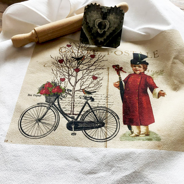Valentine Bicycle  Print, Pillow, Notecards, Tea Towel, Digital Download - BELLAVINTAGEHOME