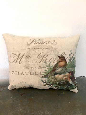 Bird with Nest Accent Pillow - BELLAVINTAGEHOME