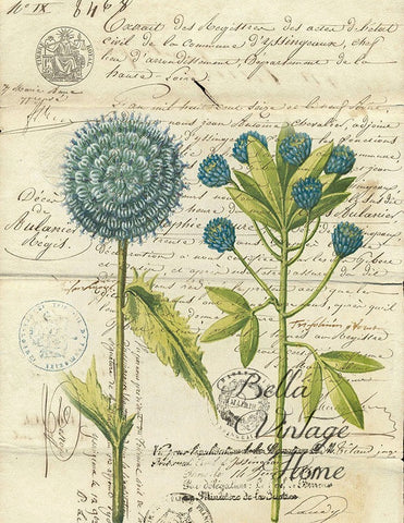 Botanical Blue Flower Print, Pillow, Note Cards, Tea Towel, Digital Download - BELLAVINTAGEHOME