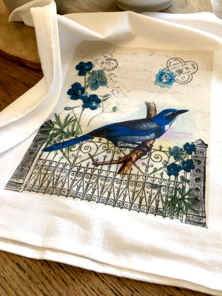 Bird Tea Towel Blue Bird - BELLAVINTAGEHOME