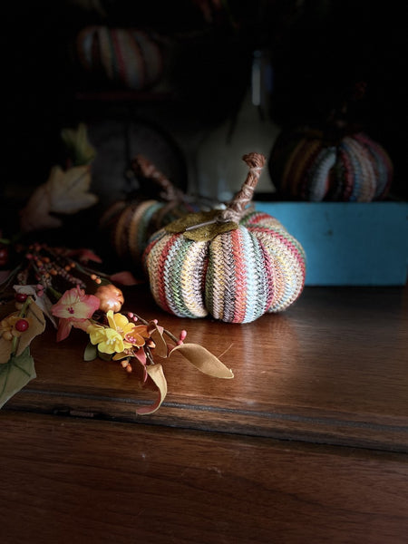 Multi Color Stripe Knitted Boho Pumpkin with key embellishment - BELLAVINTAGEHOME