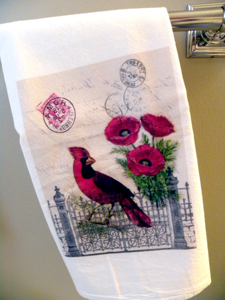 Bird Tea Towel Cardinal - BELLAVINTAGEHOME