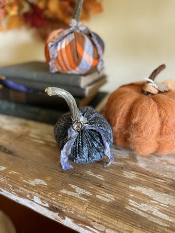 Denim Pumpkin  Muted Paisley (Small) - BELLAVINTAGEHOME