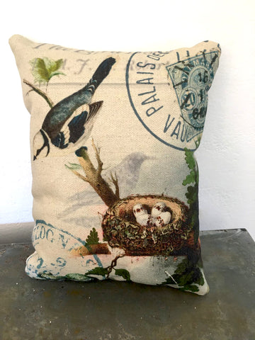 French Blue Bird and Nest Accent Pillow - BELLAVINTAGEHOME
