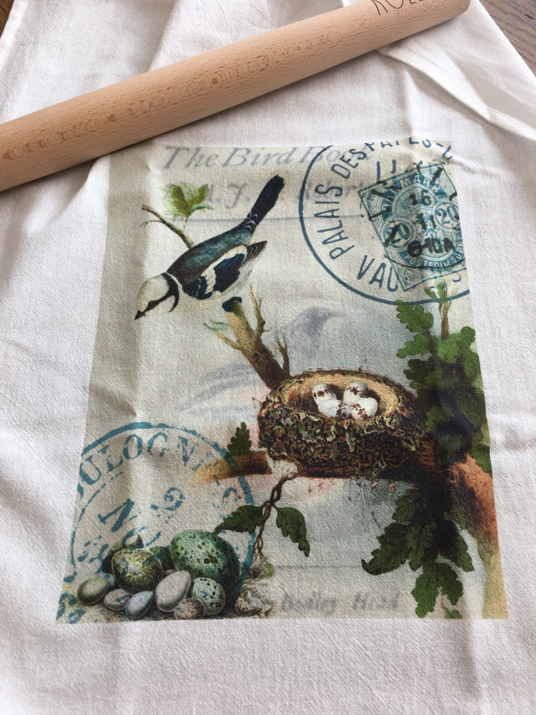 Bird Tea Towel Blue Bird with Nest - BELLAVINTAGEHOME