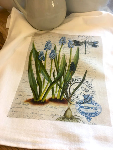Floral Tea  Towel Grape Hyacinth - BELLAVINTAGEHOME