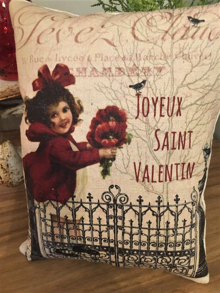 Valentine-A Joyeux Saint Valentin Print, Pillow,Note Cards, Tea Towel, Digital Download - BELLAVINTAGEHOME
