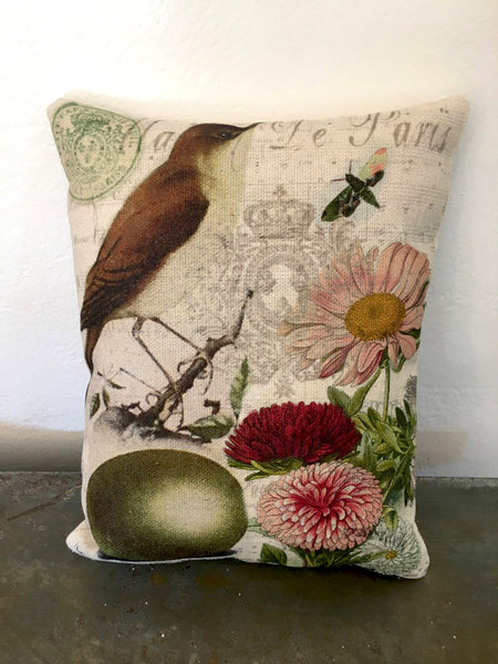 Botanical Nightingale  Bird, Pillow, Note Cards, Tea Towel, Digital Download - BELLAVINTAGEHOME