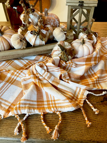 Muted Orange and Cream Table Scarf - BELLAVINTAGEHOME