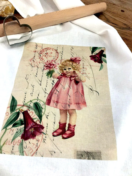 Valentine-Pretty In Pink Valentine Girl Print, Pillow, Notecards, Tea Towel, Digital Download - BELLAVINTAGEHOME