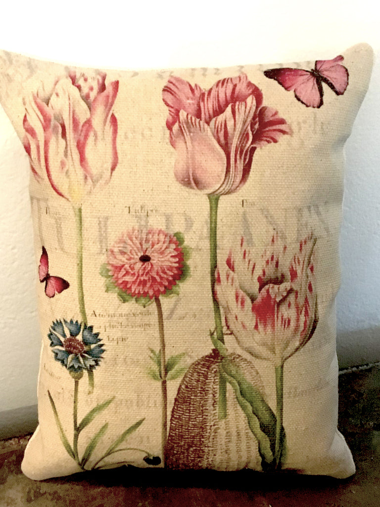 Pink Tulips  Accent Pillow - BELLAVINTAGEHOME