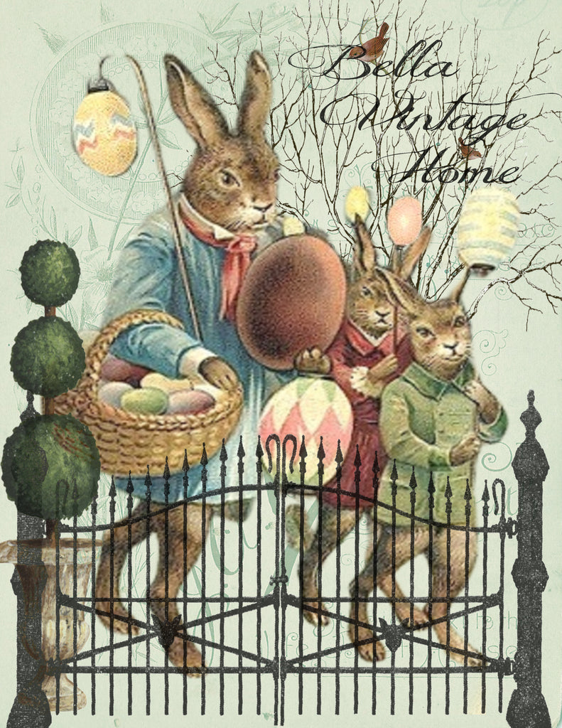 Rabbit Parade  Print, Pillow, Note Cards, Tea Towel, Digital Download - BELLAVINTAGEHOME