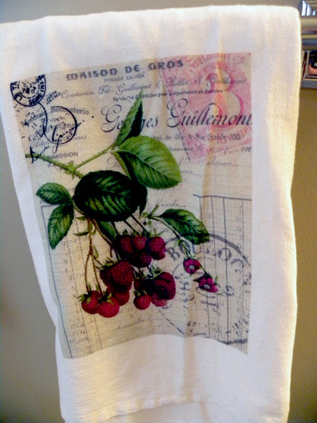 Botanical   Red Raspberry Print,  Pillow, Note Cards, Tea Towel, Digital Download - BELLAVINTAGEHOME
