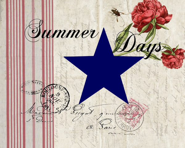 Botanical   Summer Days Print,  Pillow, Note Cards, Tea Towel, Digital Download - BELLAVINTAGEHOME