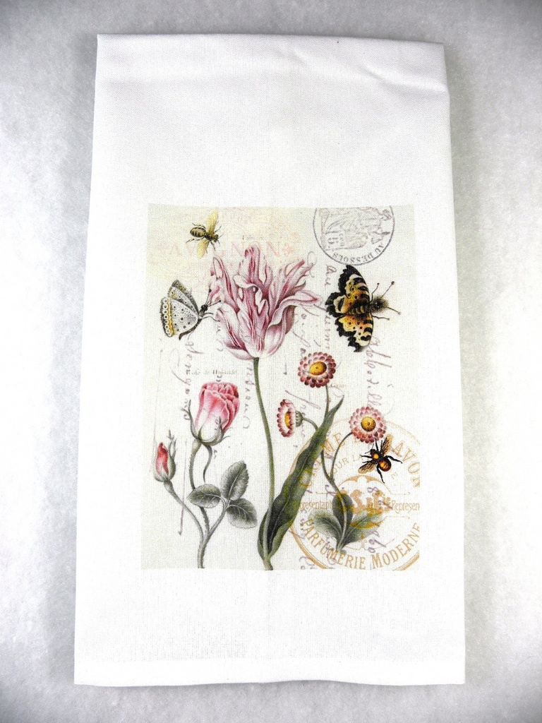 Insect Tea  Towel Tulips & Butterflies - BELLAVINTAGEHOME