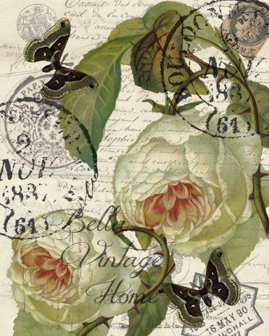 Botanical White Roses Print, Pillow, Note Cards, Tea Towel, Digital Download - BELLAVINTAGEHOME