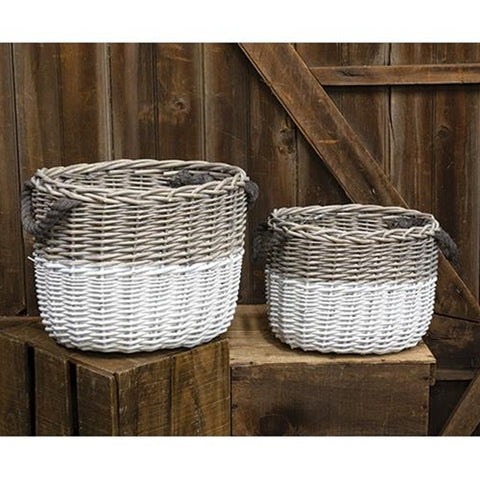 Baskets-White Dipped Grain  Basket   (2 sizes) - BELLAVINTAGEHOME