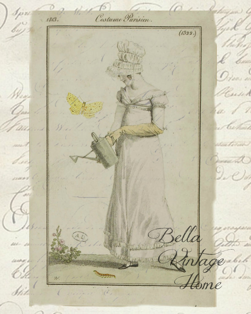 Botanical Garden Girl 4 Print, Pillow, Note Cards, Tea Towel, Digital Download - BELLAVINTAGEHOME